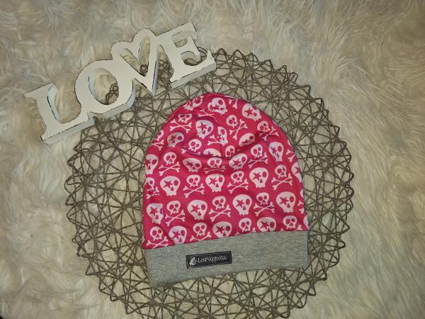 Beanie Kopfumfang 53-55cm "Skulls rosa"
